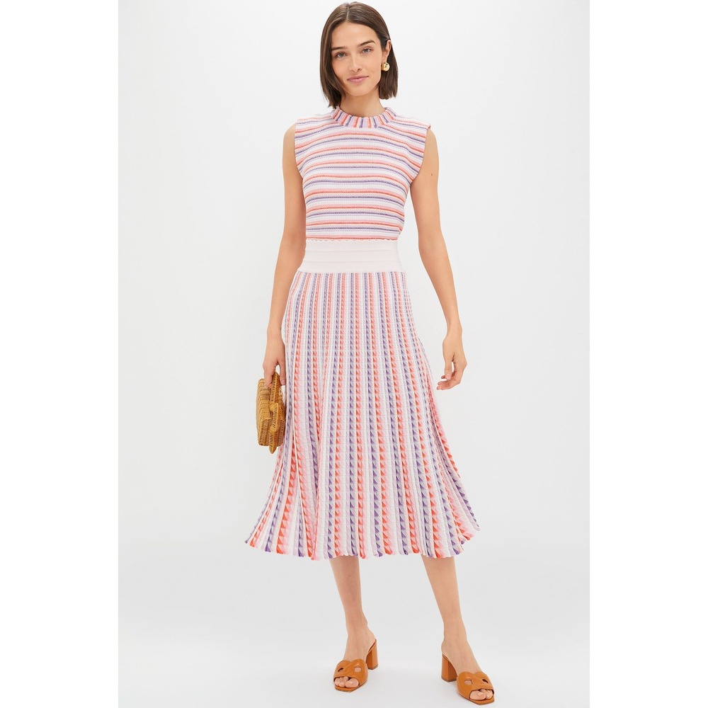 Molli Lilac Multi Cocktail Skirt France Origami Stitch Pointelle Knit Midi S NEW